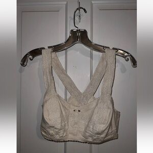 Free People Lace rosette Bralette Bra White Boho Layering Stretch Cotton Large L